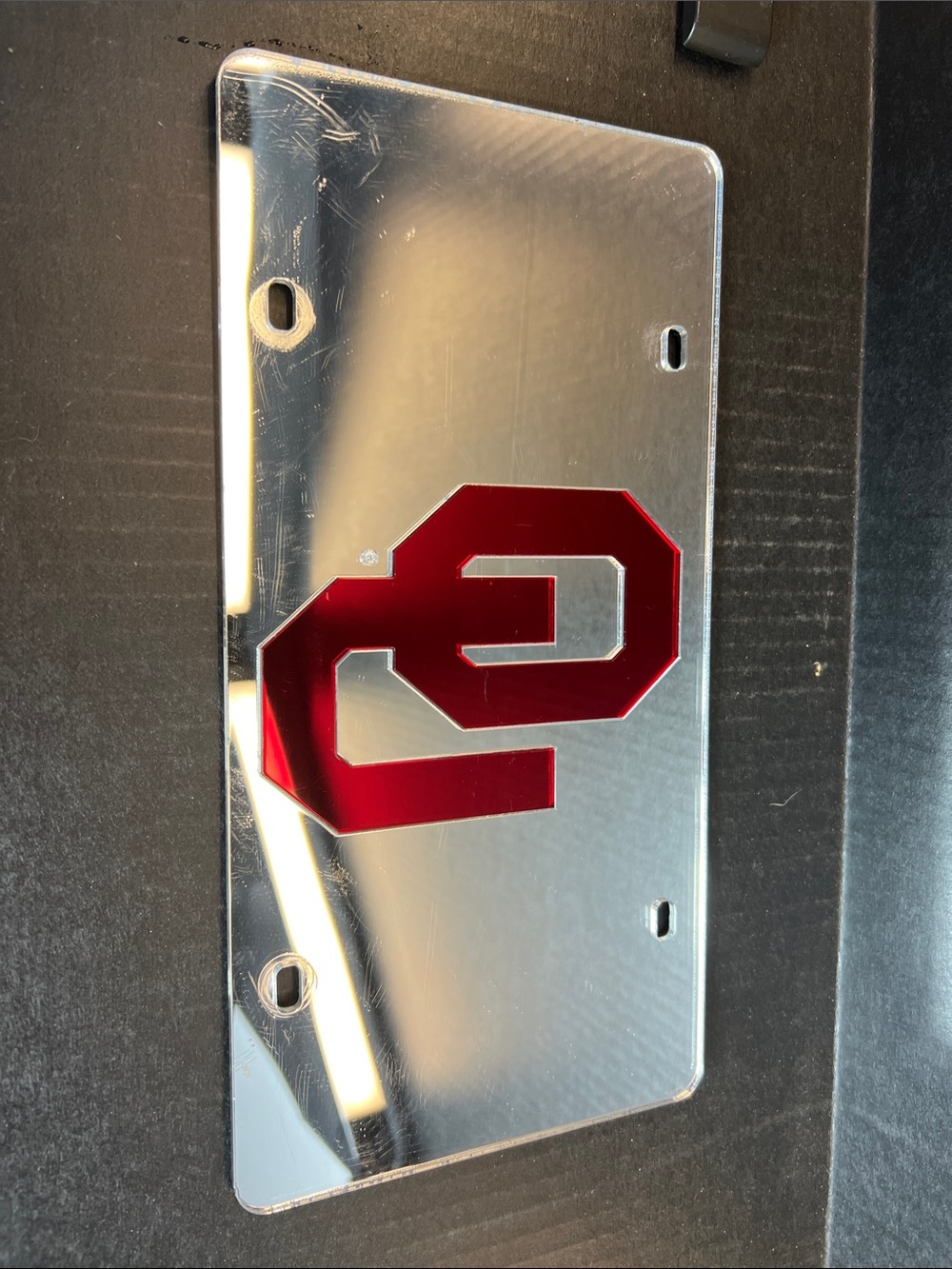 OKLAHOMA OU Mirror License Plate - Clear/Red